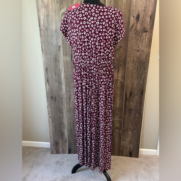 Isabel Maternity Knit Dress High/Low Hem Short Sleeve Burgundy Leopard Print XXL - Picture 7 of 9